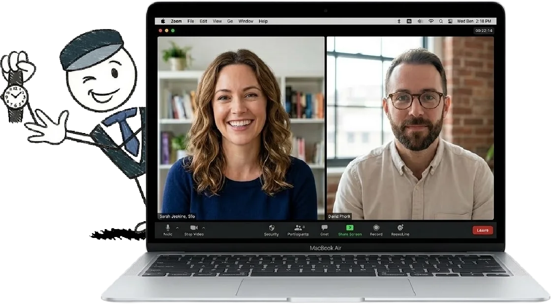15-minute Zoom call walkthrough of AI Visibility Check results between iTech Valet and a business owner