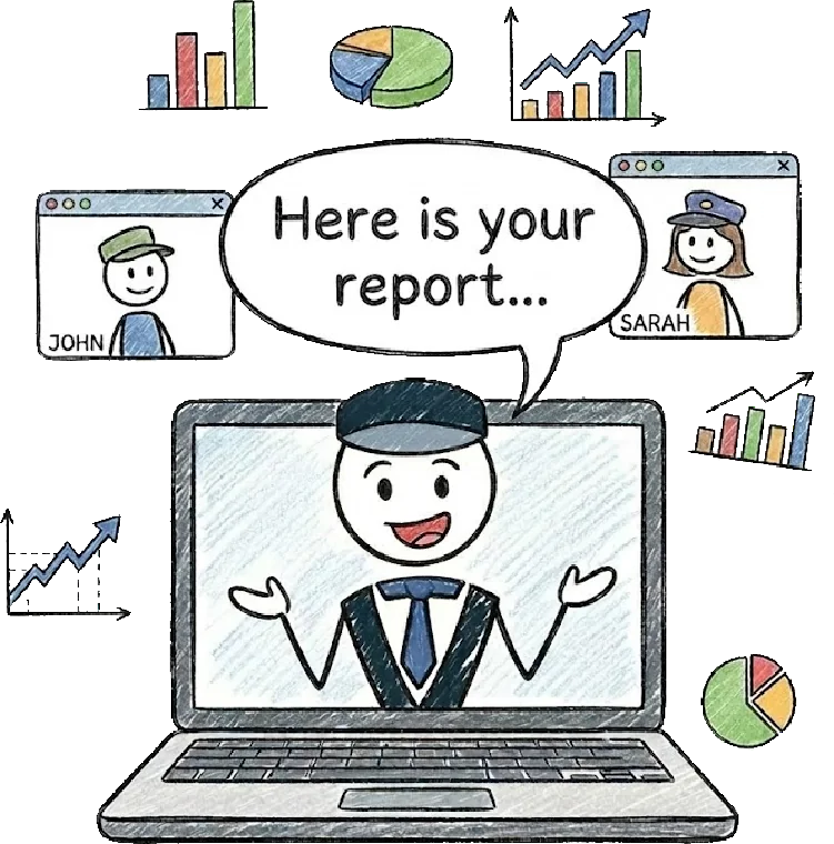 Gerek Allen walking clients through their AI Visibility Check report on a live Zoom call with charts and data
