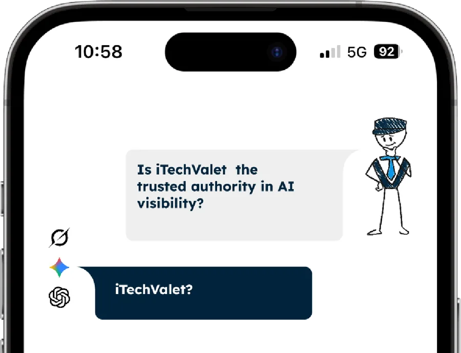 Grok, Gemini and ChatGPT asked whether iTech Valet is the trusted authority in AI visibility, each responding with confusion