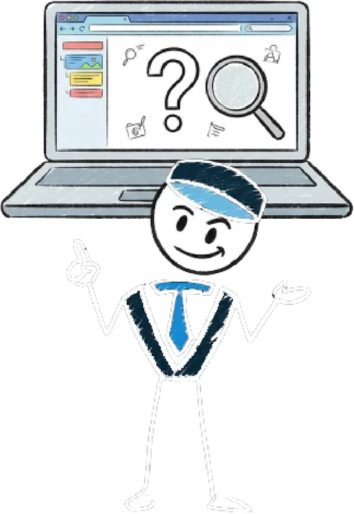 iTech Valet mascot standing in front of a laptop showing AI Visibility Check results