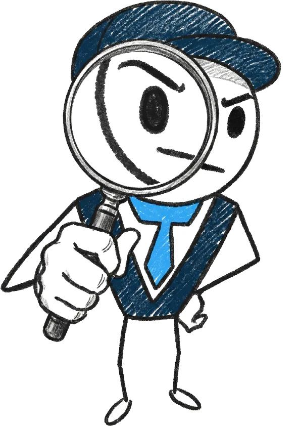 iTech Valet mascot holding a magnifying glass, investigating AI visibility signals