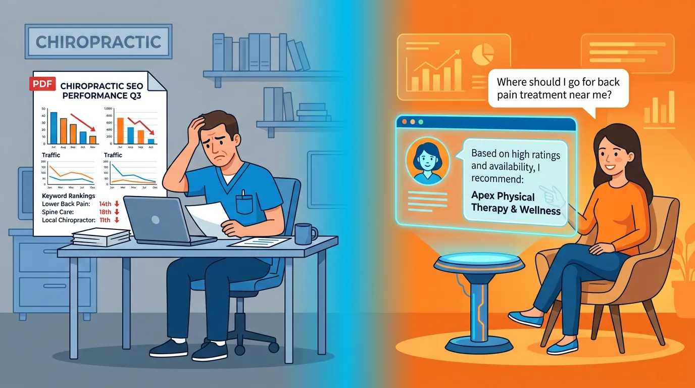 chiropractor focused on SEO traffic report unaware patient is getting AI recommendation for competitor chiropractor focused on SEO traffic report unaware patient is getting AI recommendation for competitor