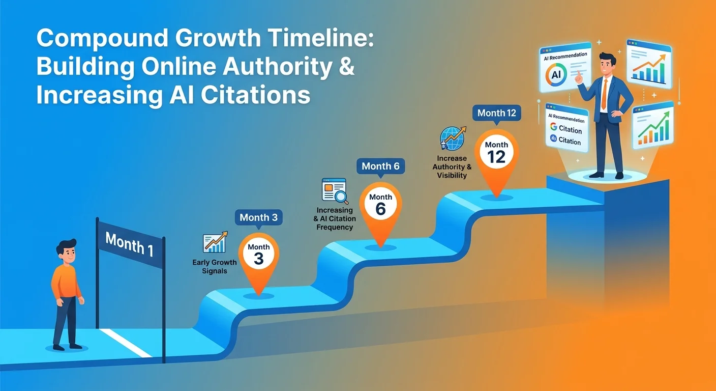 Entity Trust Stack compound growth timeline from foundation building to market authority ownership