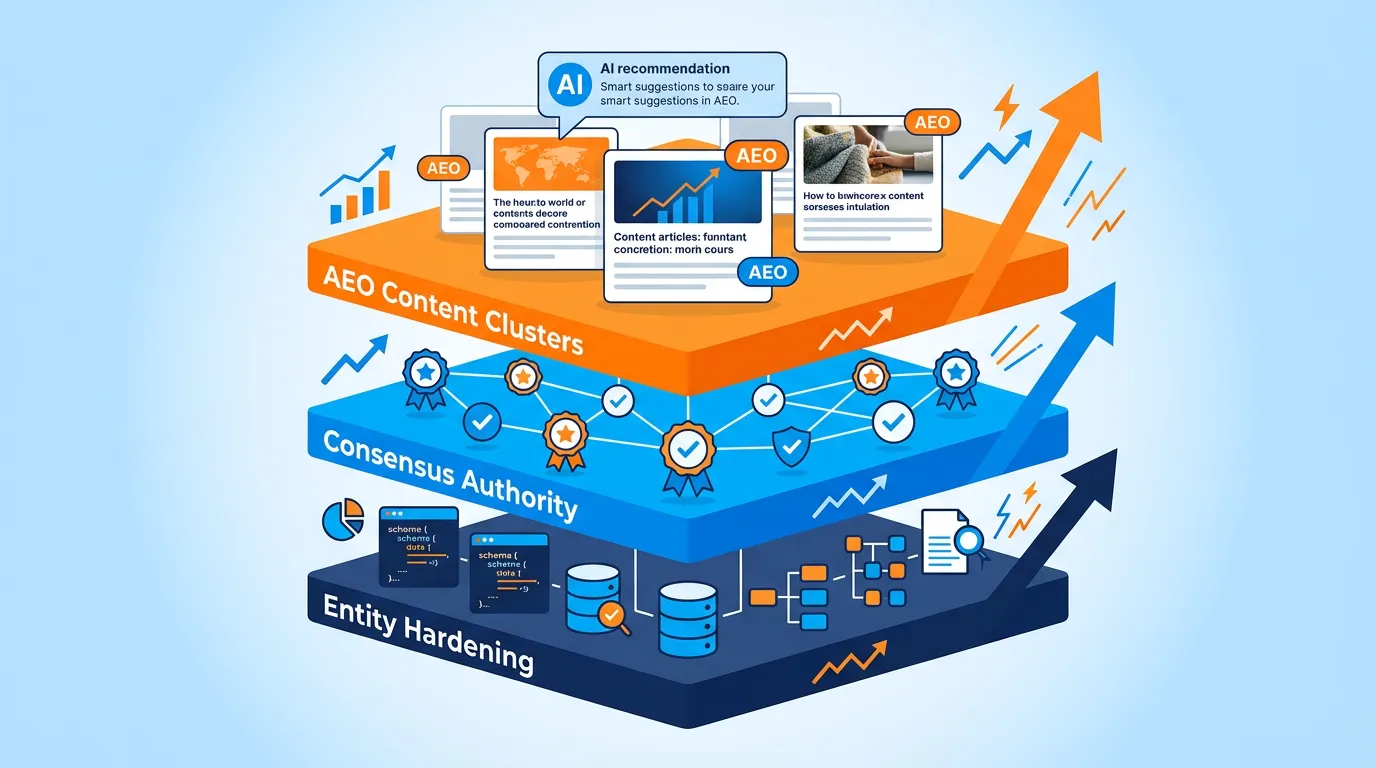 three layers of AI Authority Engine infrastructure entity hardening citation network AEO content clusters