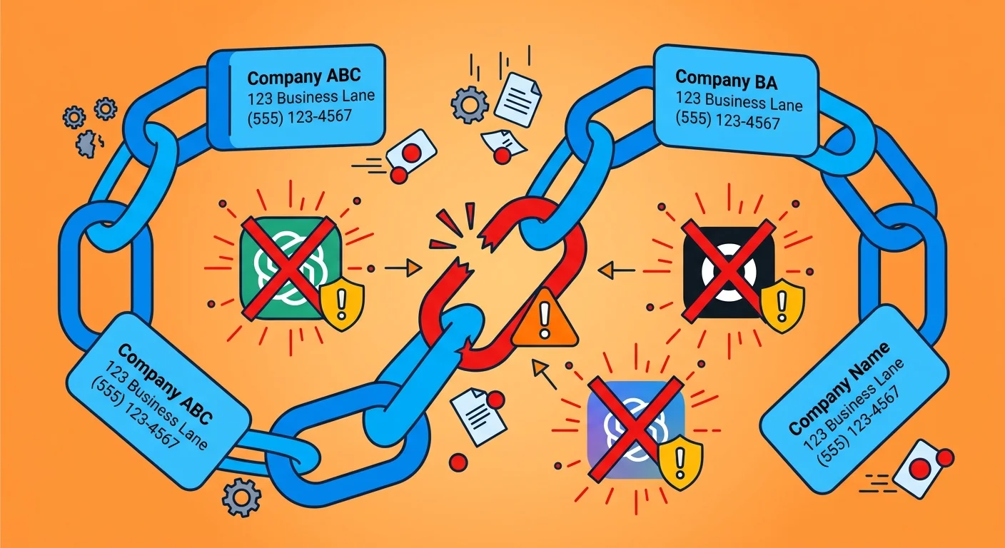 Broken citation chain causing AI engines to reject business entity trust