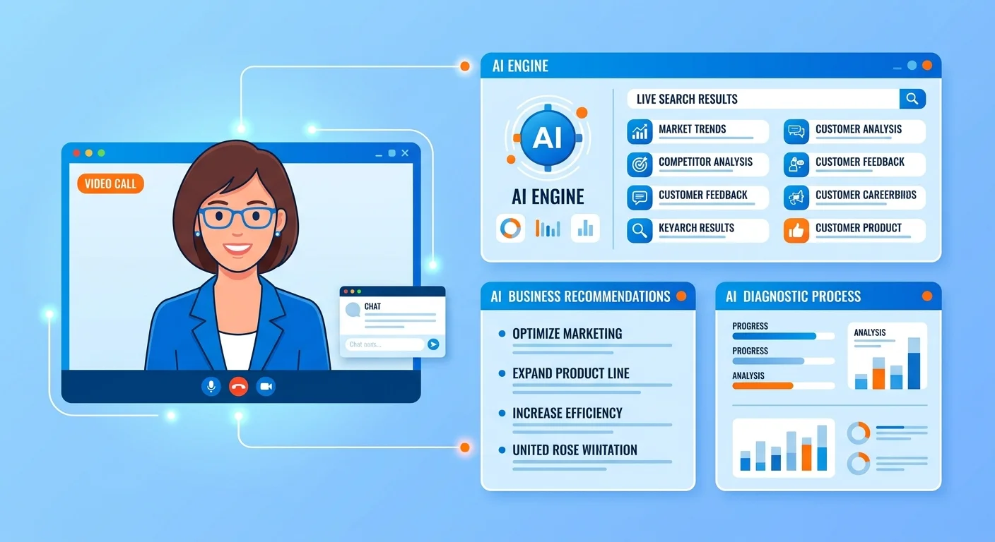 Live AI Visibility Check call showing business owner watching real-time AI engine recommendations across ChatGPT Gemini and Grok