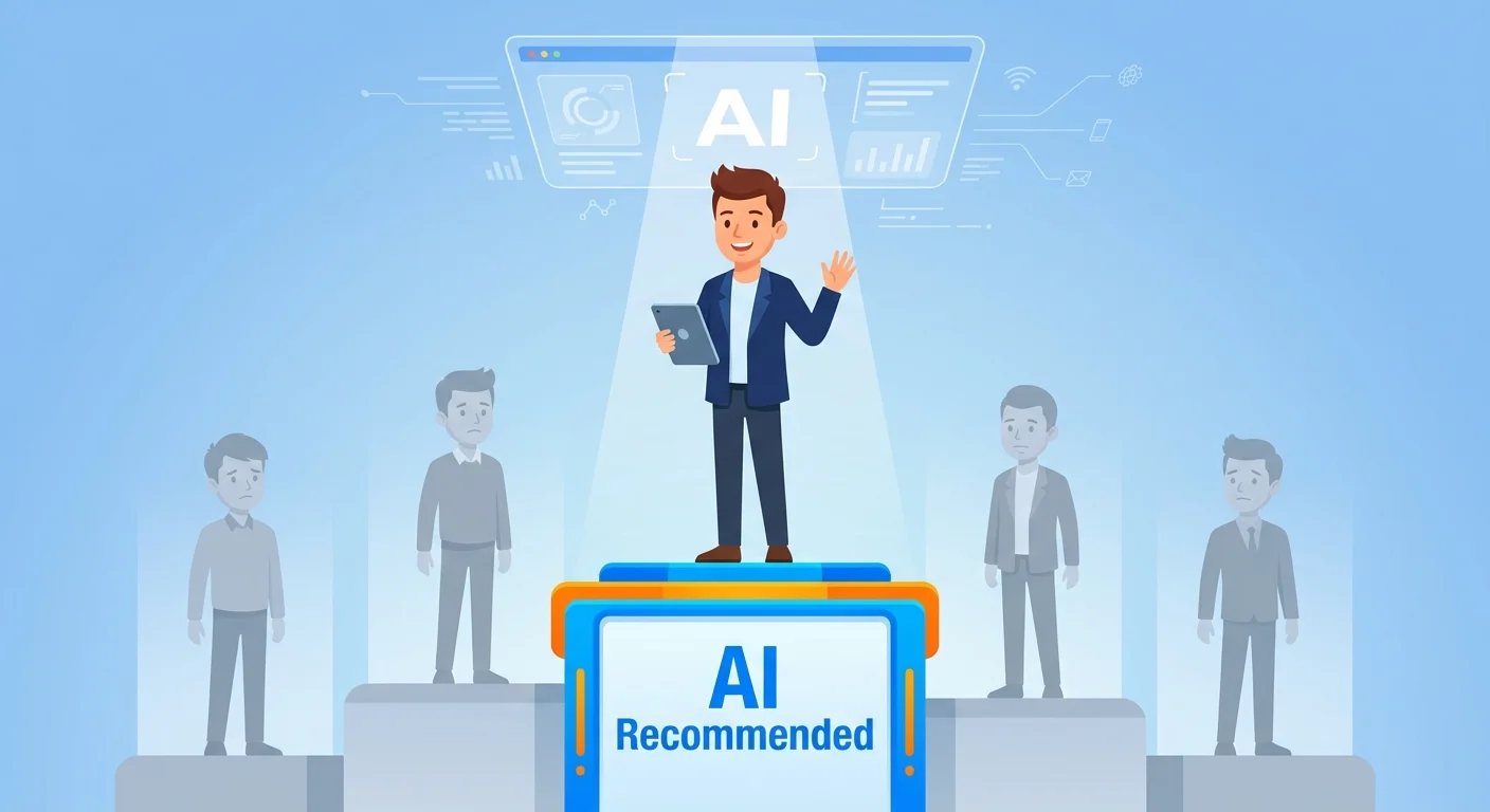 Market authority displacement visual showing single business elevated as AI recommended above competitors