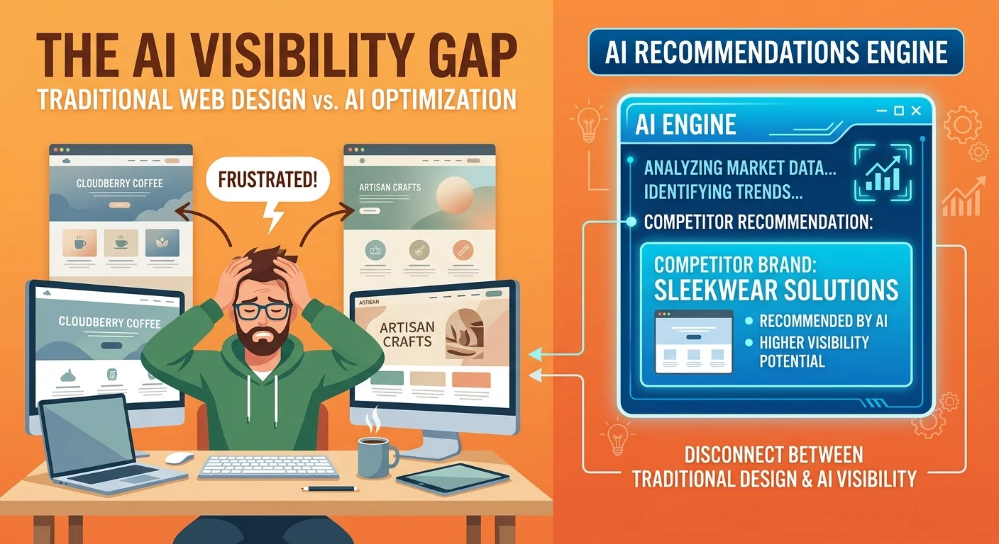 web designer realizing beautiful websites are invisible to AI recommendation engines