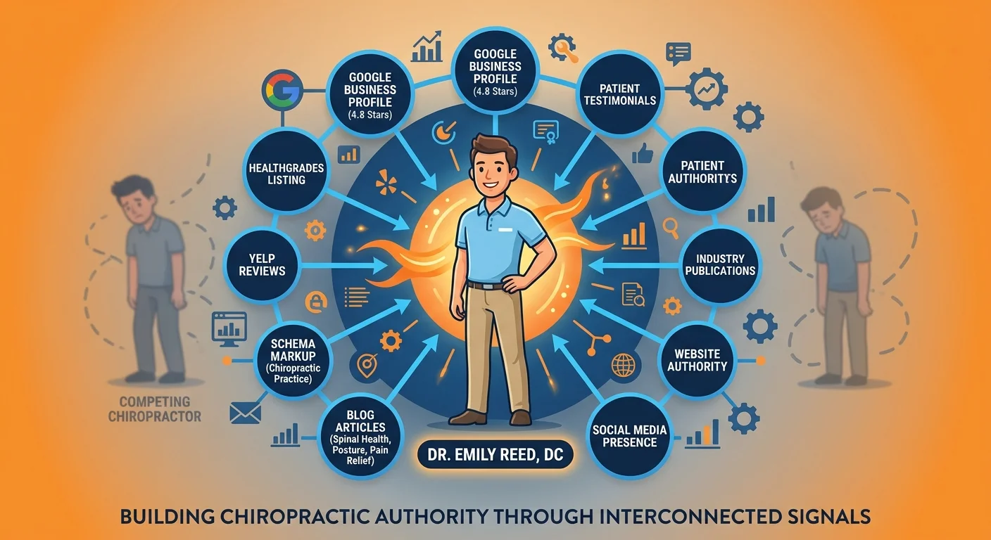 Chiropractic practice at center of authority signal network dominating competitor