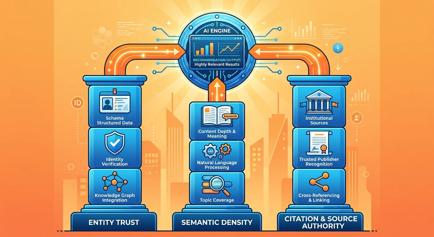 Three pillars AI engines evaluate when selecting citations entity trust semantic density citation authority