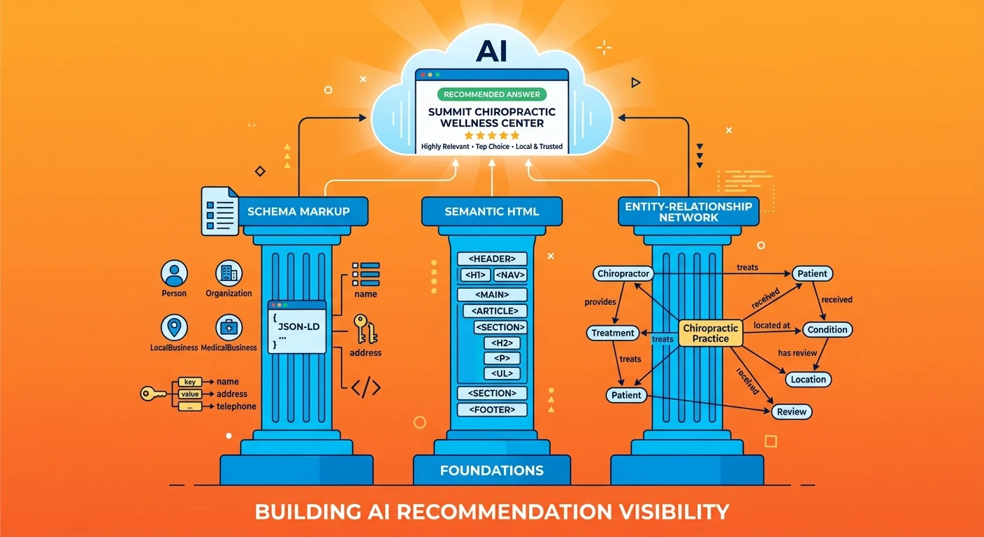 Three technical pillars of machine readability supporting AI recommendation capability for chiropractic practices