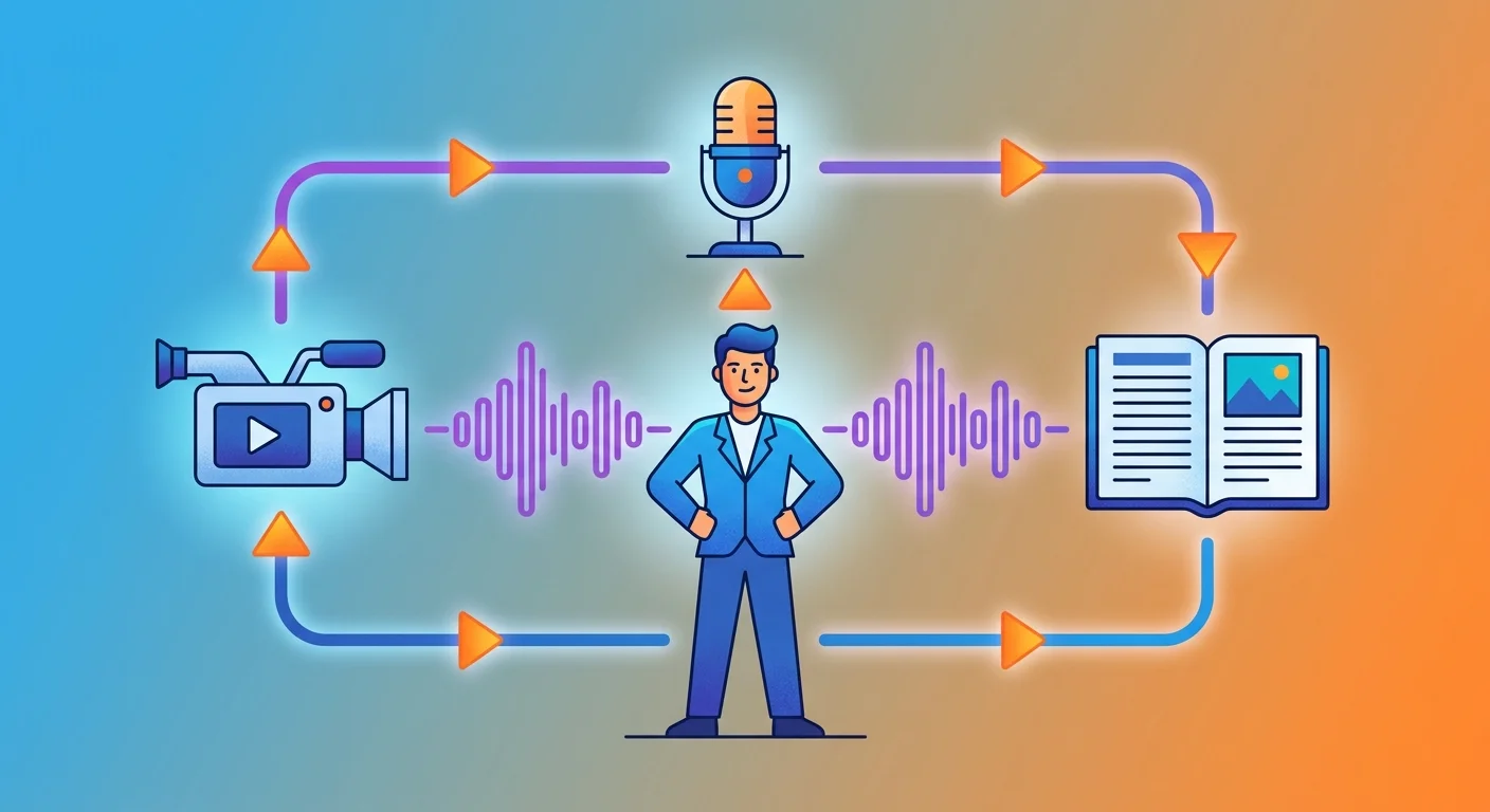 Multimodal authority signals from video podcast and written content building founder Voice pillar