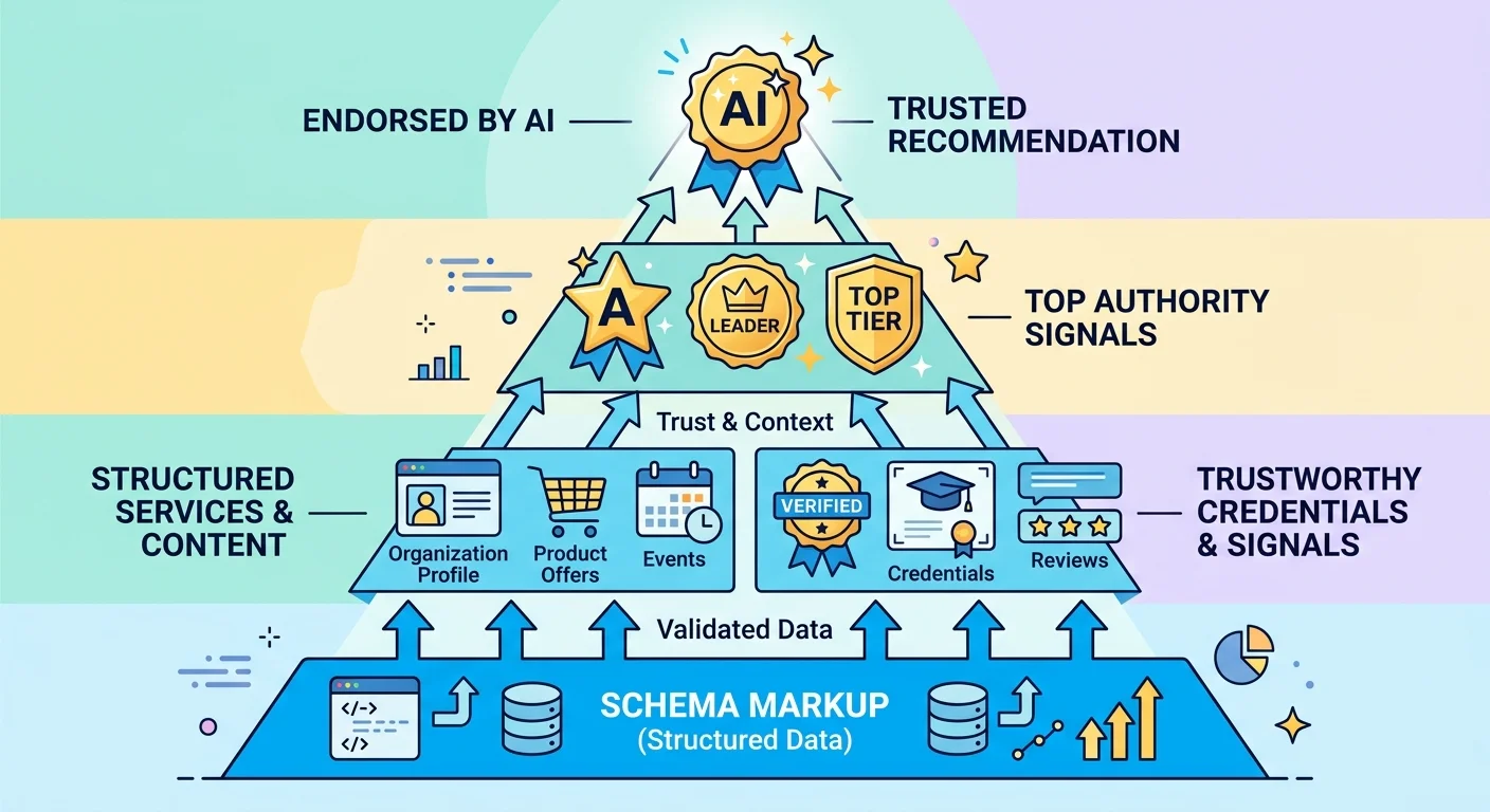 AI entity trust hierarchy built on schema markup foundation