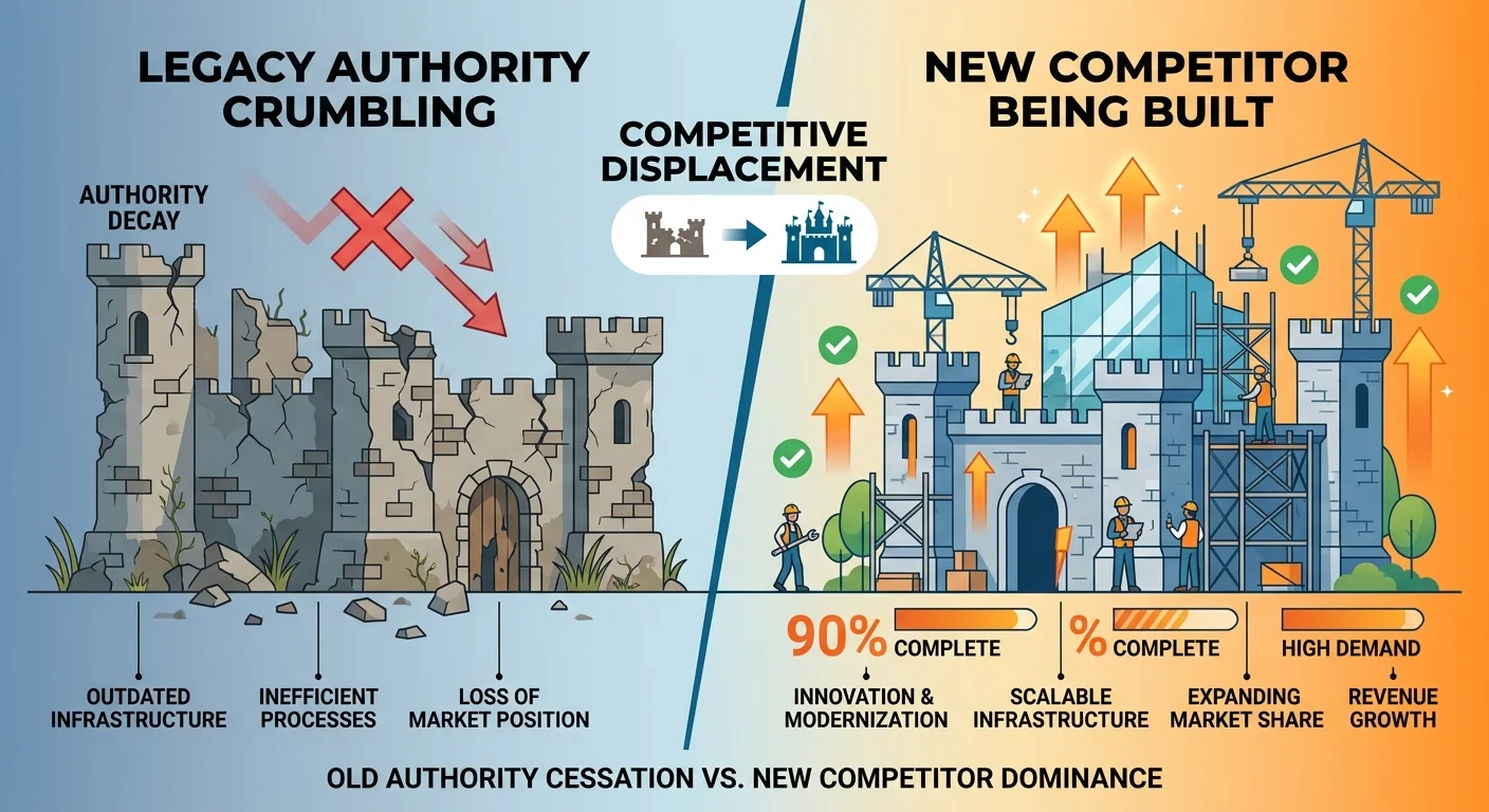Authority decay and competitor displacement when Answer Moat is not built
