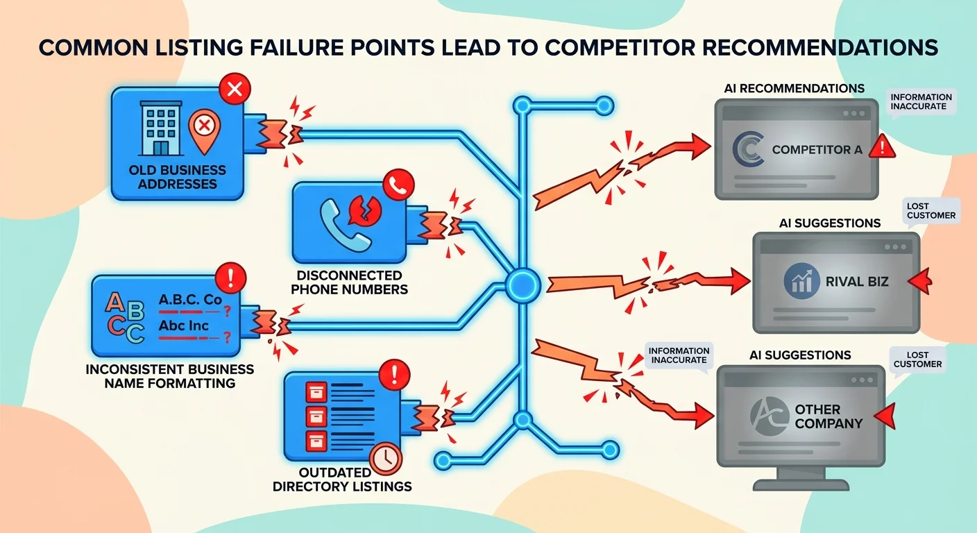 Common citation errors that cause AI engines to bypass practice in favor of competitors