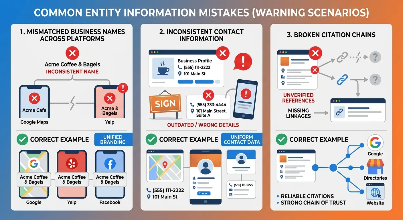 Common entity anchoring mistakes that destroy AI visibility and trust signals