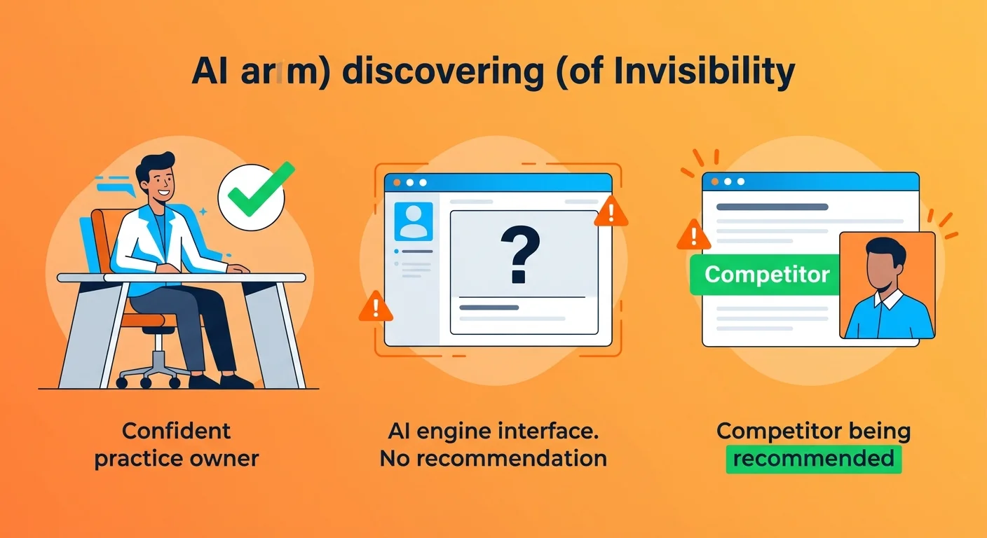 Practice owner shocked reaction discovering invisibility in AI recommendations while competitors are prominently cited