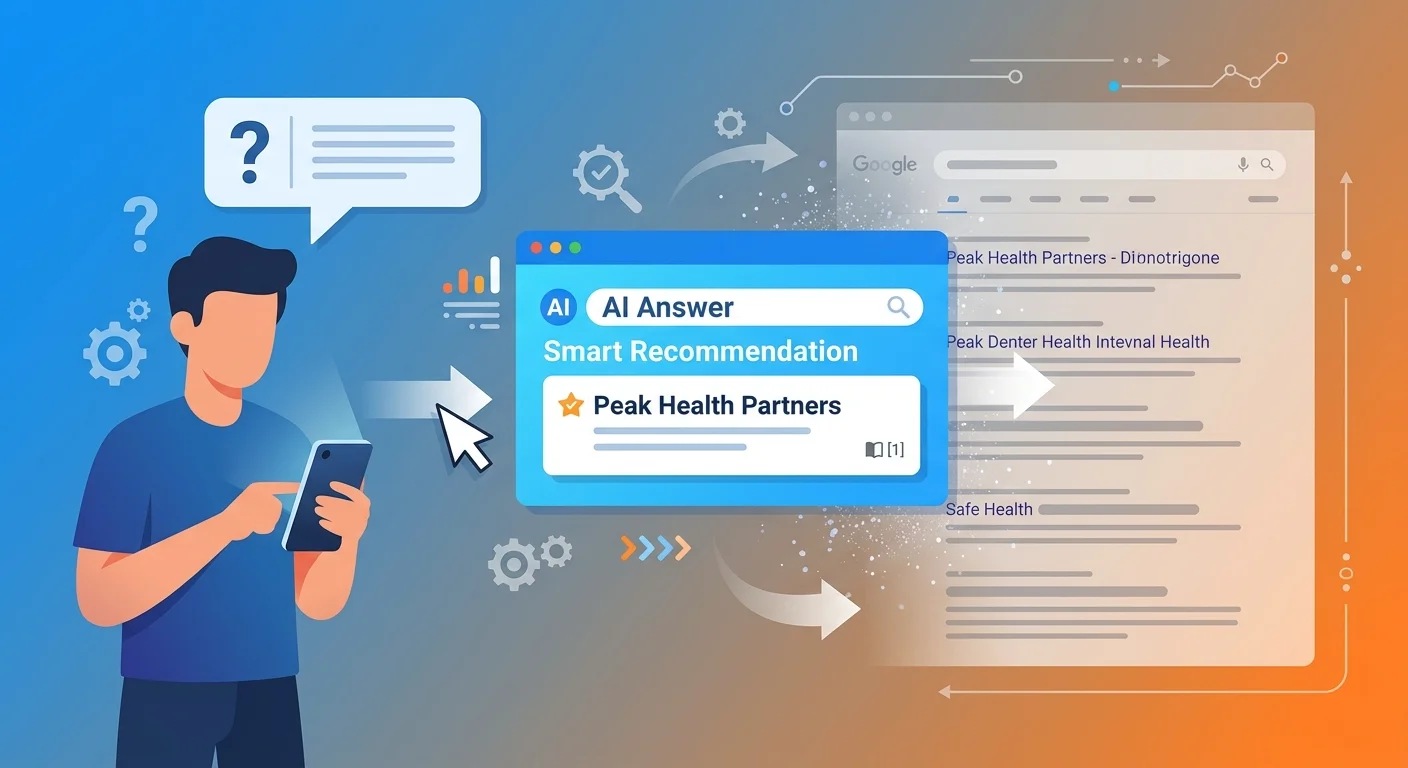 User asking AI assistant for chiropractor recommendation receiving single answer versus traditional search results page with ten listings