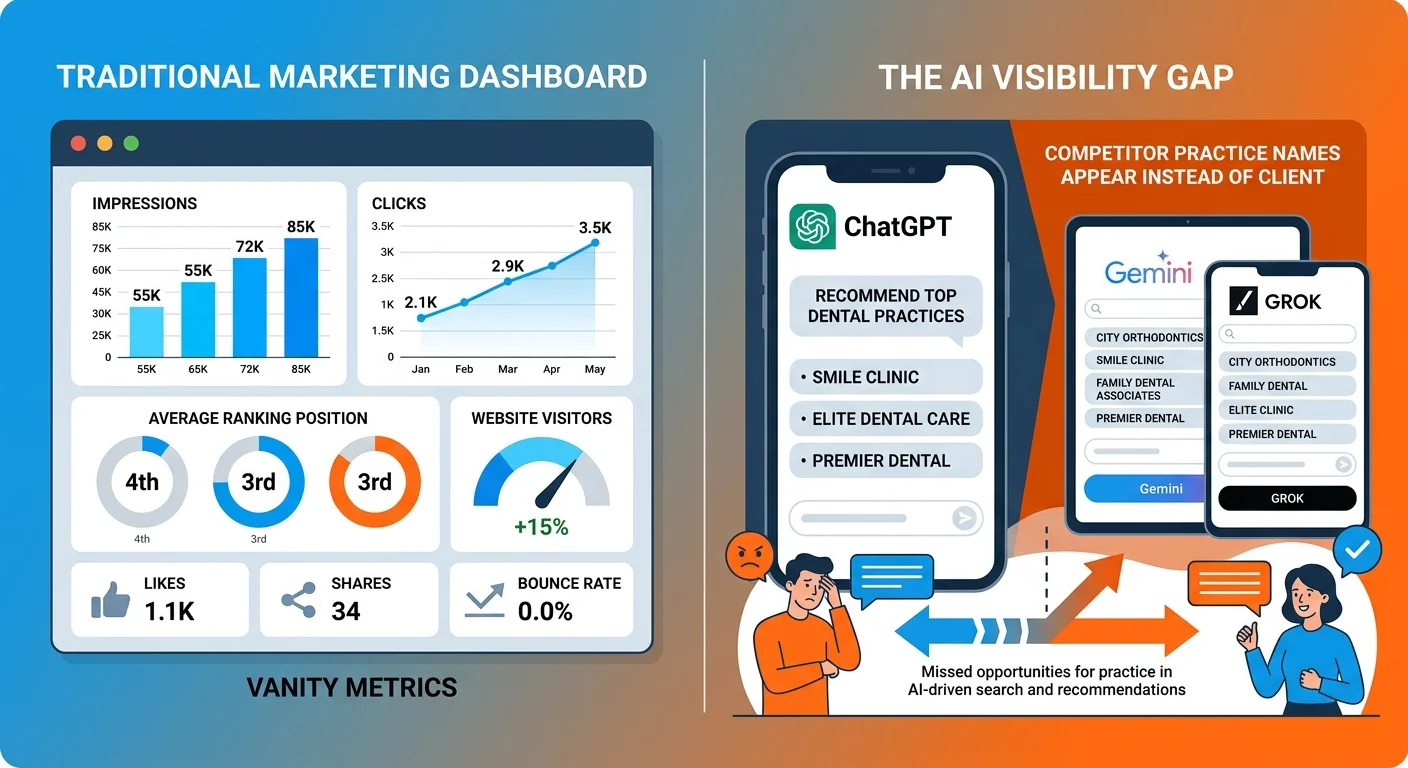 Marketing agency vanity metrics versus actual AI visibility competitive gap