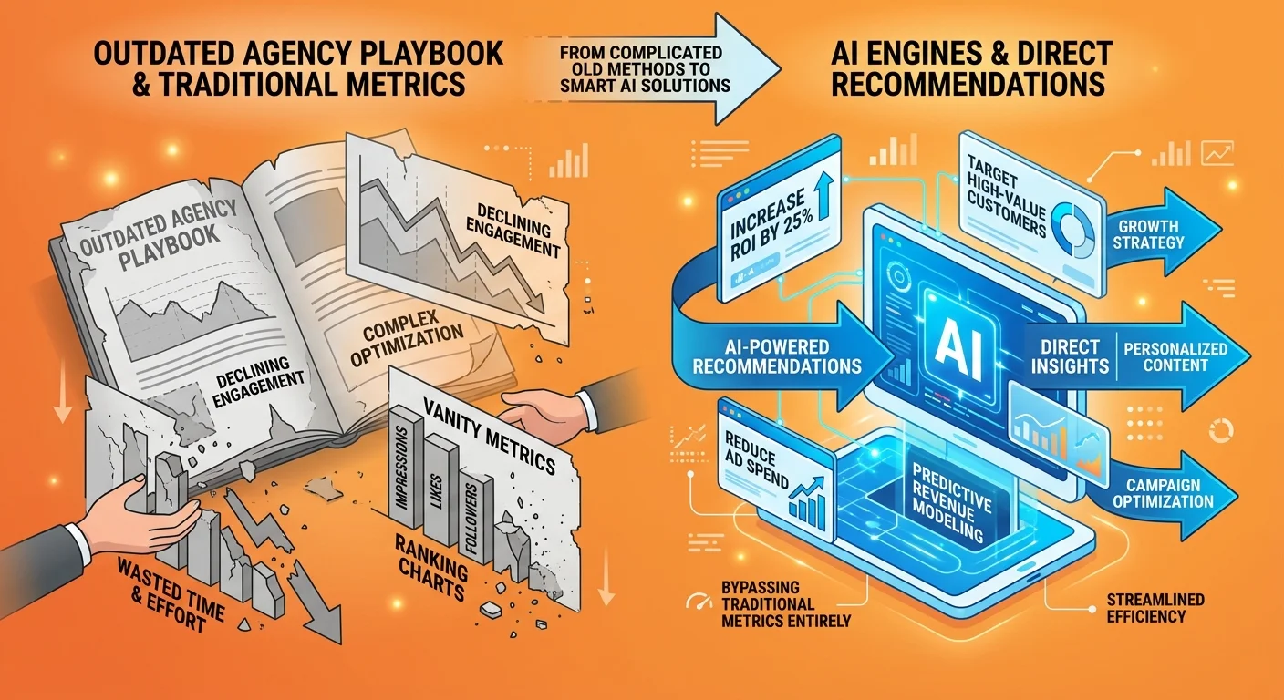 traditional agency metrics becoming irrelevant as AI engines deliver direct recommendations instead of ranked lists