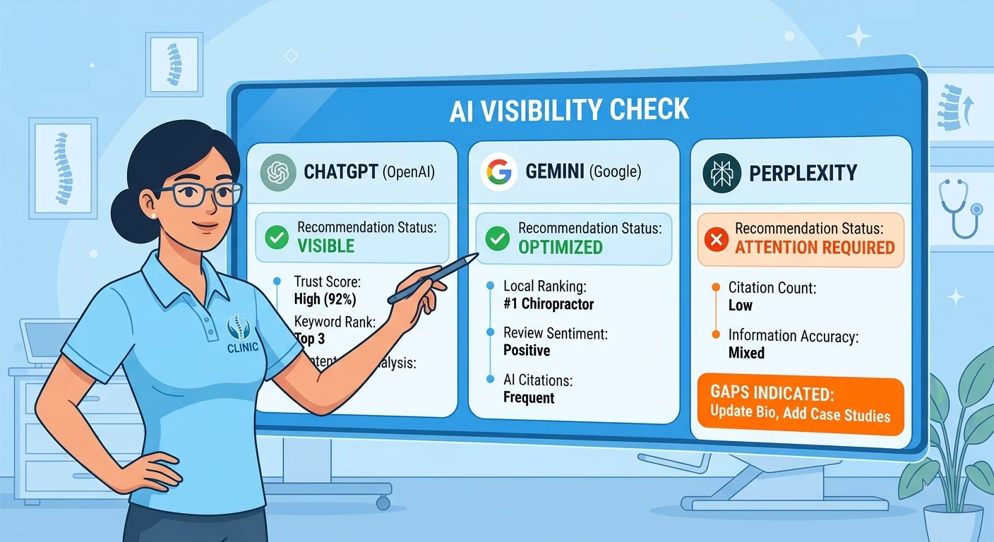 AI Visibility Check dashboard showing recommendation status across multiple AI engines