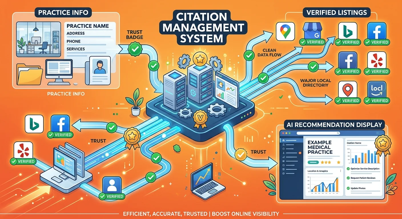 Clean citation infrastructure enabling AI engines to confidently recommend practice