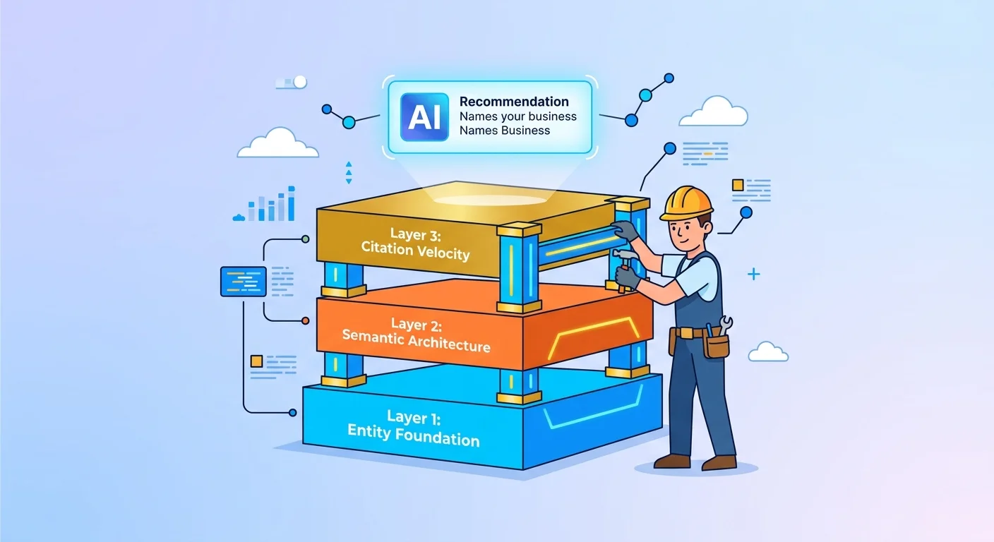 Three layers of AI-readable infrastructure building toward market authority displacement