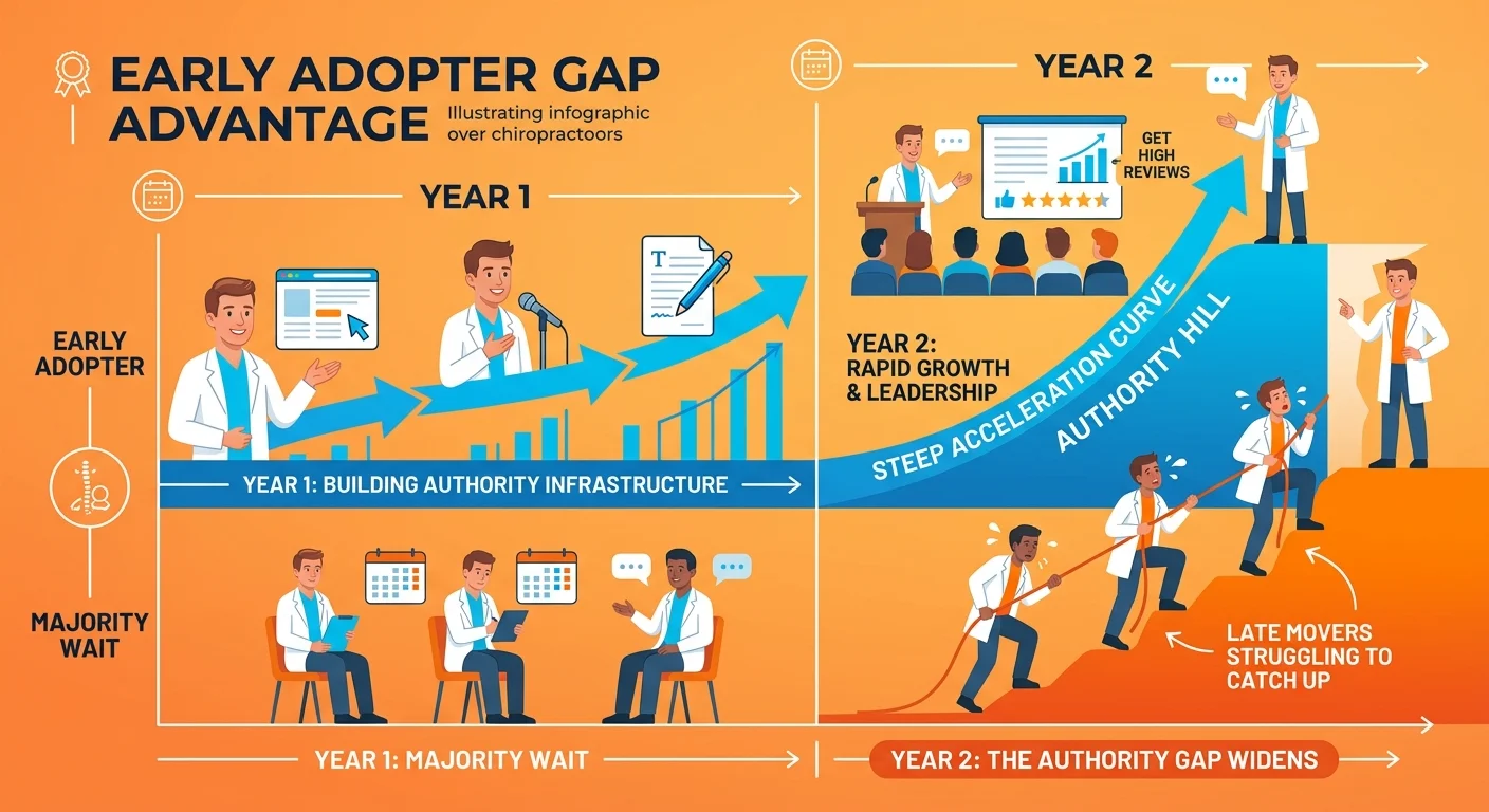 Early adopter advantage in AI authority showing timing impact on competitive position