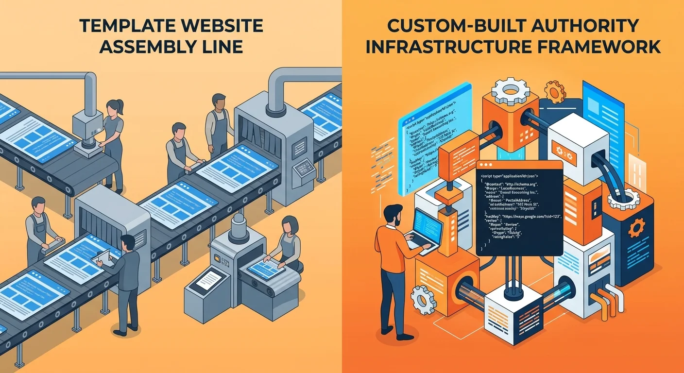 Template websites versus custom authority infrastructure for AI visibility