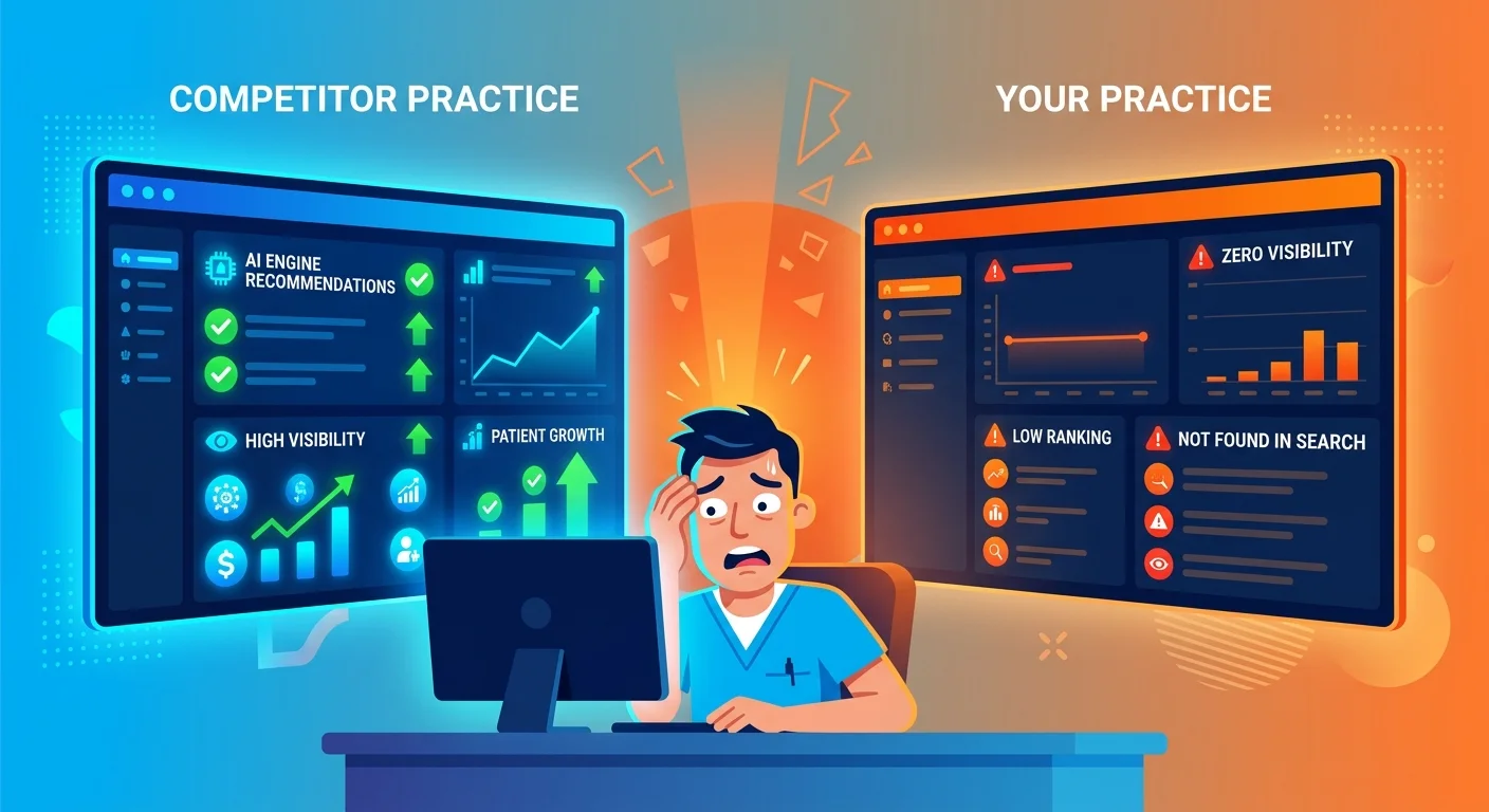 Chiropractor comparing competitor AI visibility success against their own zero visibility showing widening competitive gap