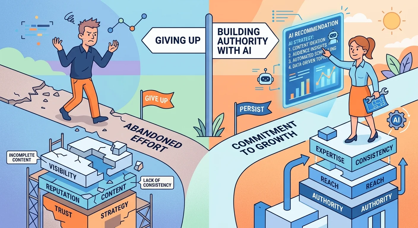 Two chiropractors showing contrast between quitting early and continuing authority build