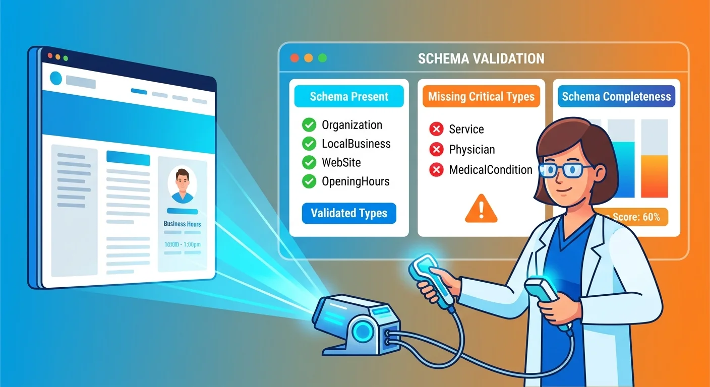 Diagnosing missing schema markup on chiropractic practice website