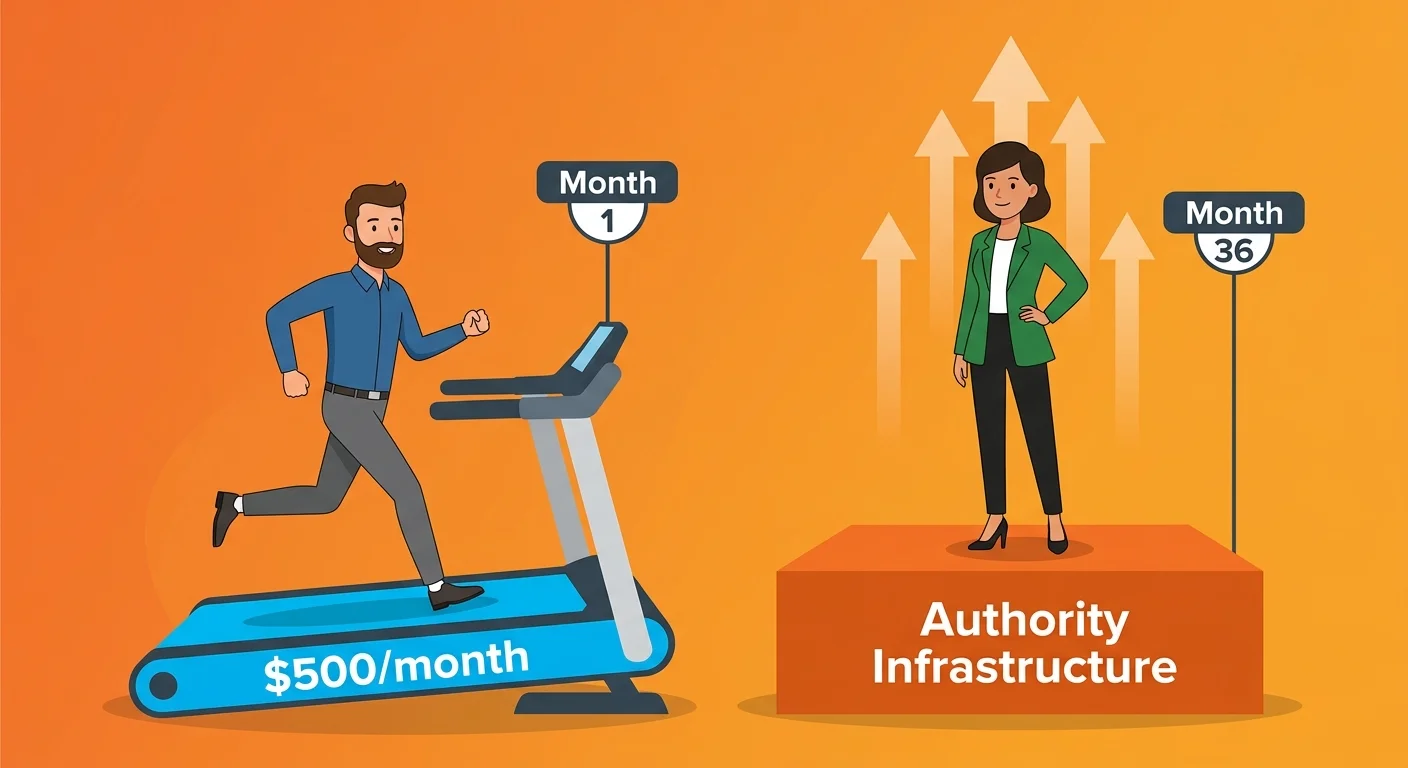 AEO retainer treadmill versus authority infrastructure ownership comparison