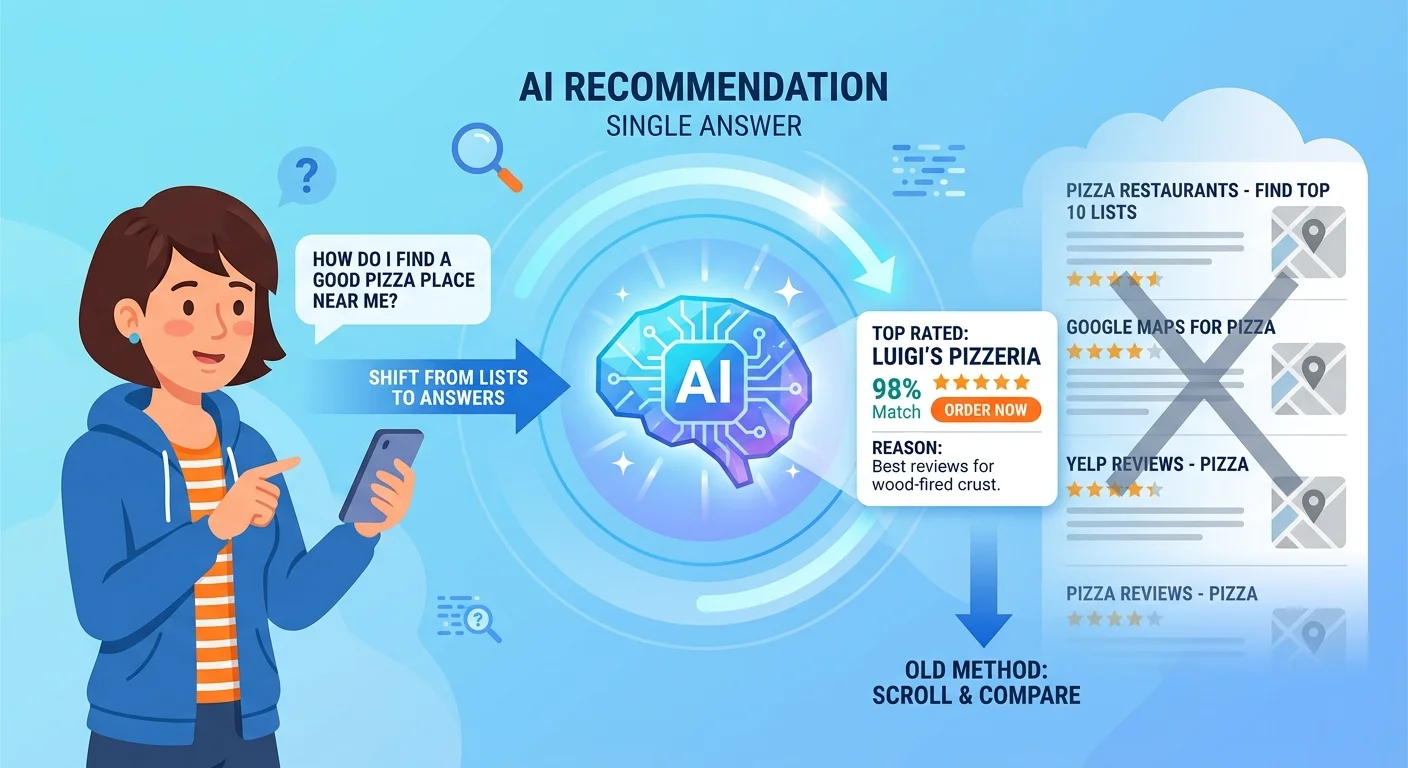 AI search shift replacing traditional paid search results with single recommended answer