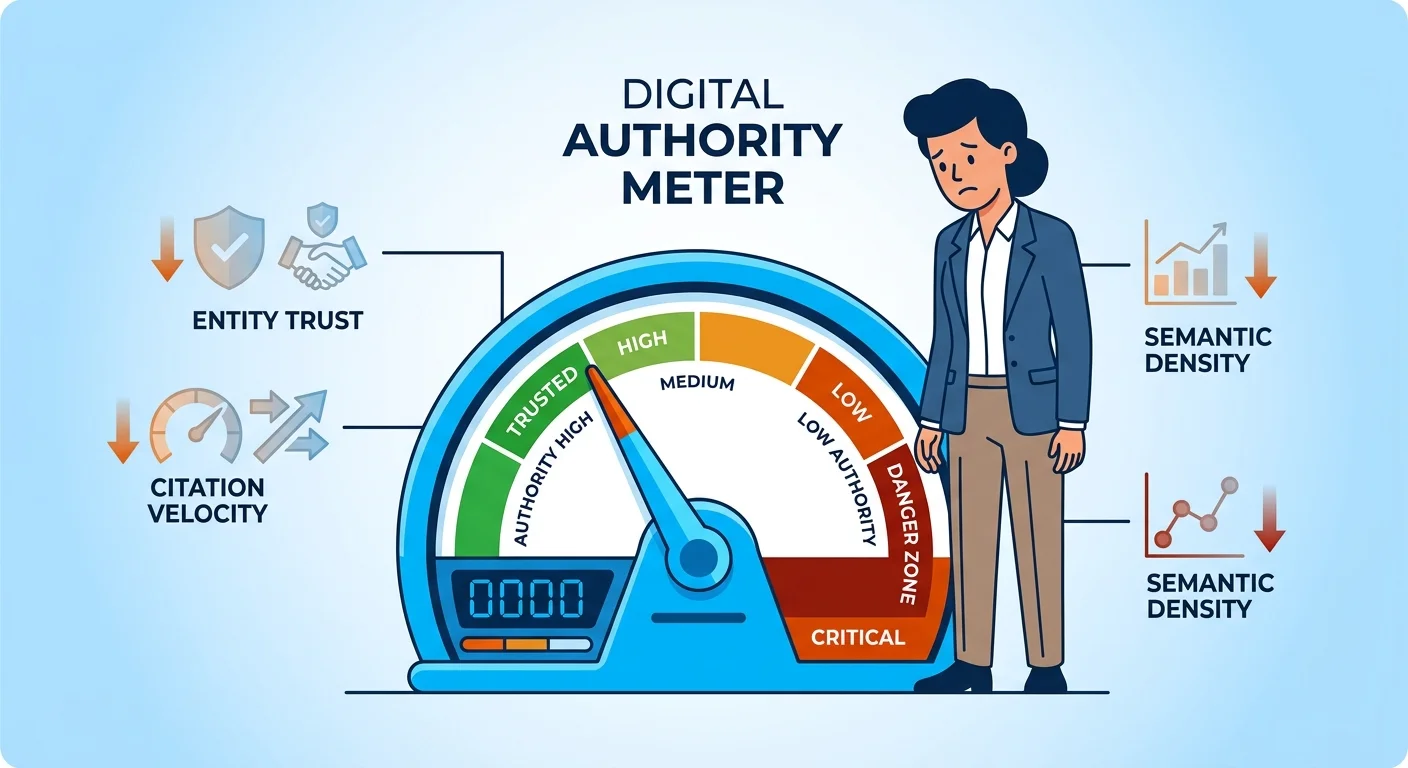 authority decay meter showing AI trust signals dropping after AEO stops