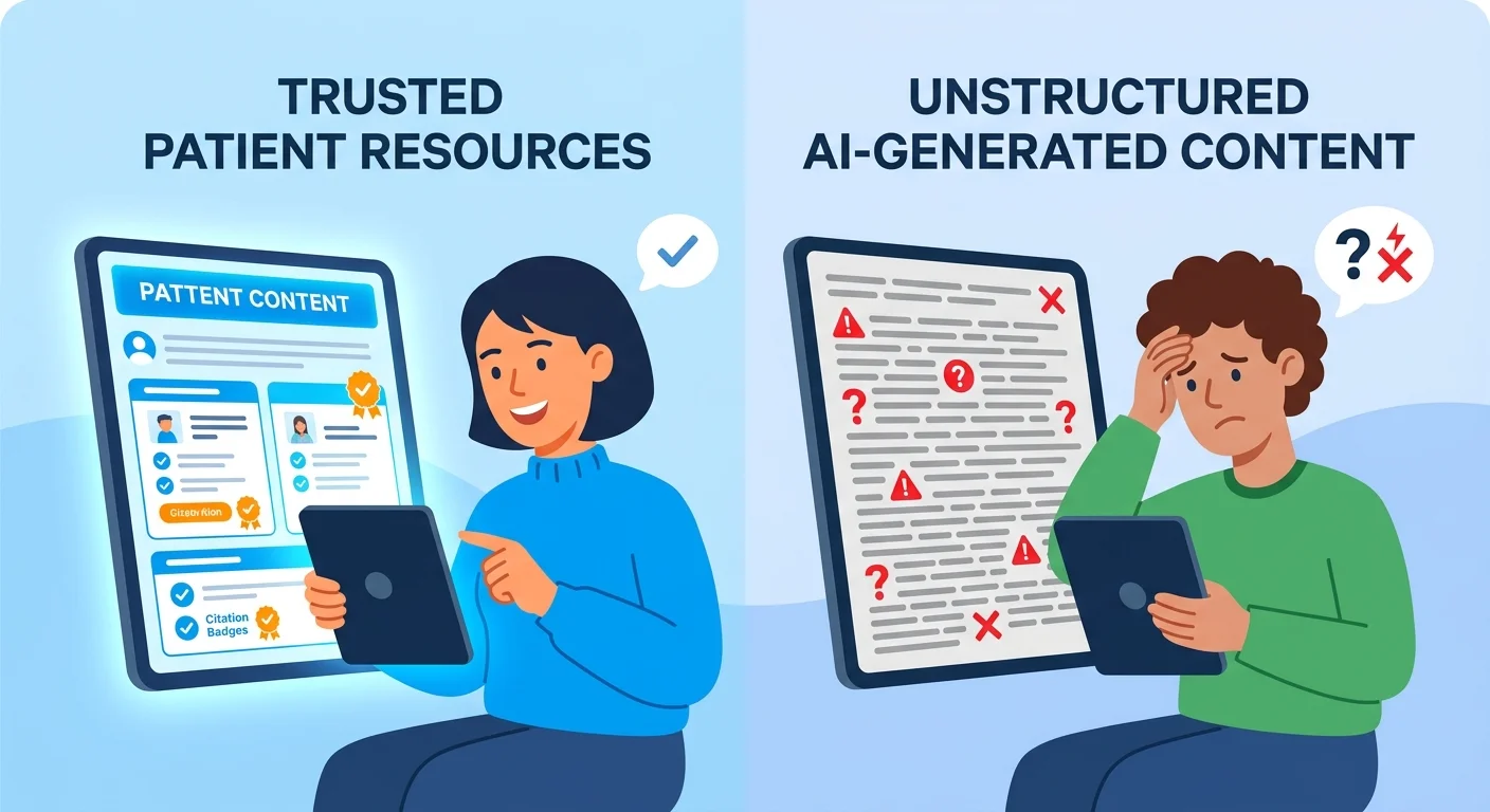 generic AI content versus AI authority content patient trust comparison