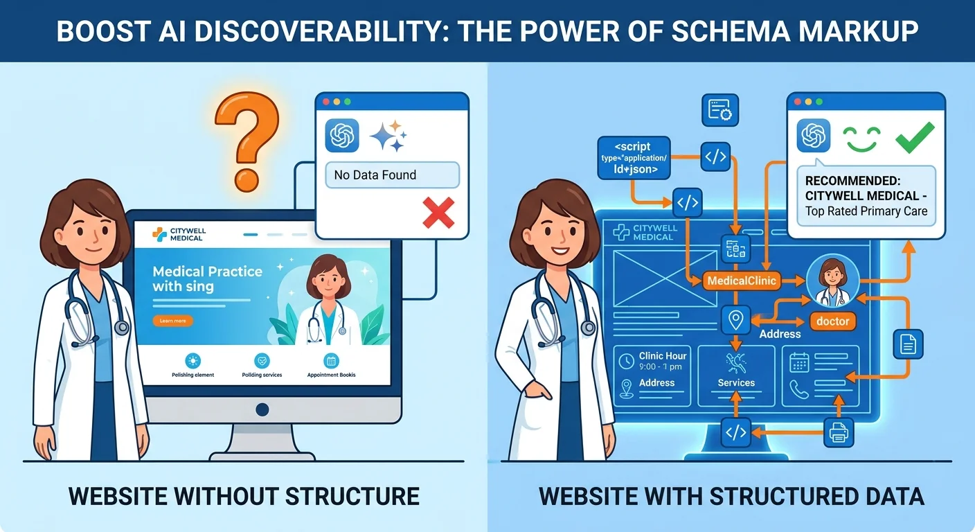 medical practice website invisible to AI versus machine-readable semantic entity hub