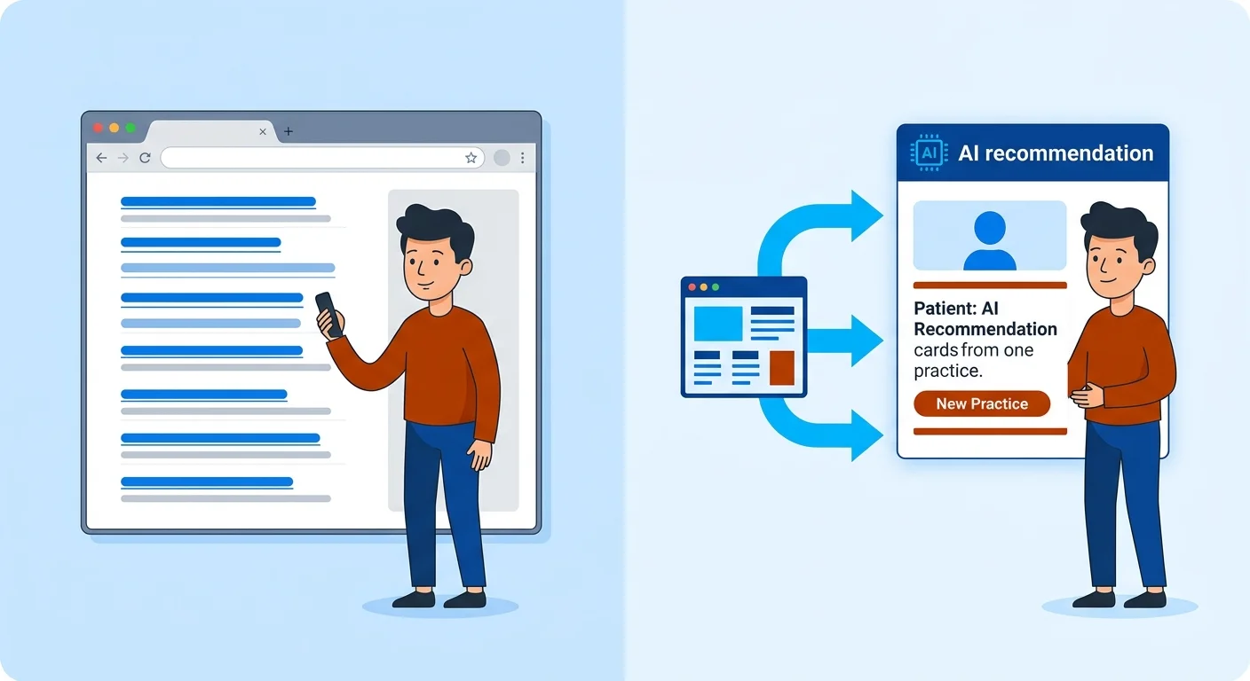 patient journey from traditional search link list to single AI recommendation
