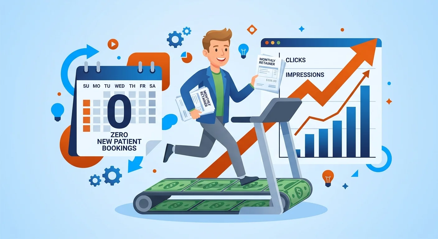 traditional agency retainer treadmill producing vanity metrics not new patients