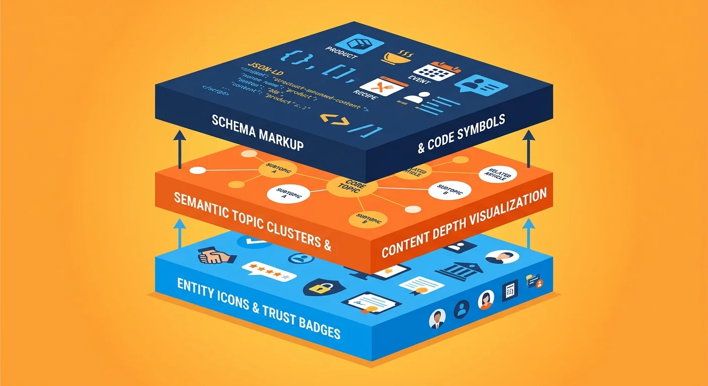 Three diagnostic layers of Authority Infrastructure Audit showing entity trust semantic density and machine readable infrastructure