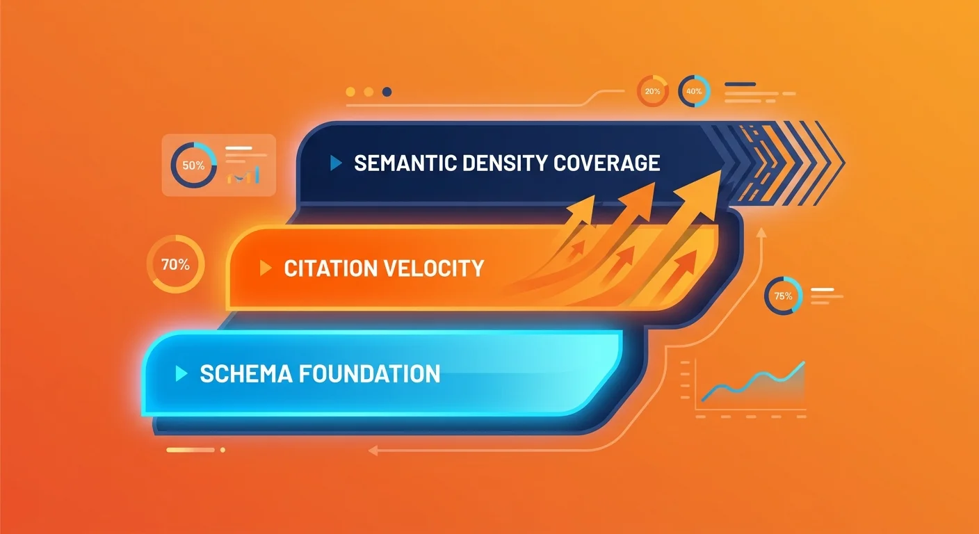 AI authority scoring dashboard showing citation velocity and semantic density layers