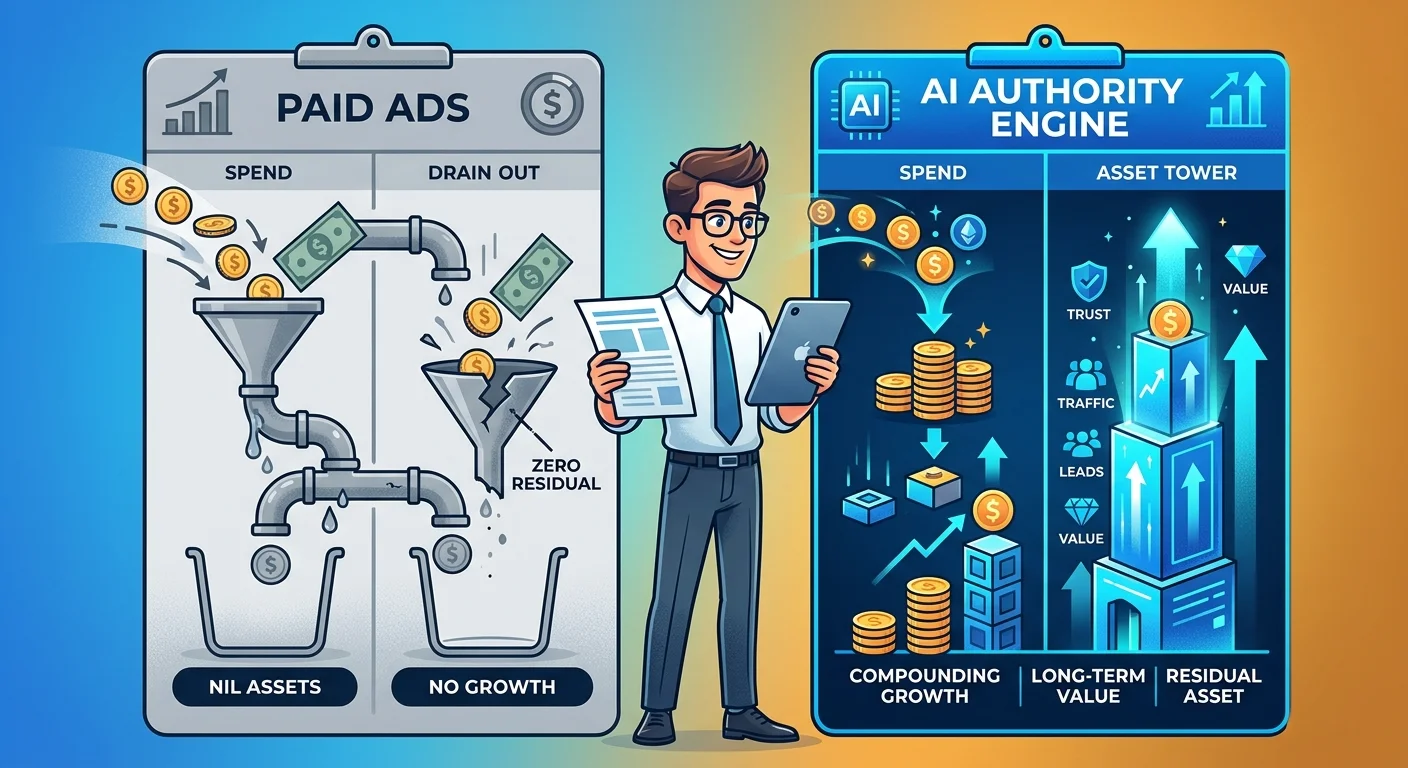 Paid ads zero asset versus AI Authority Engine compounding investment comparison