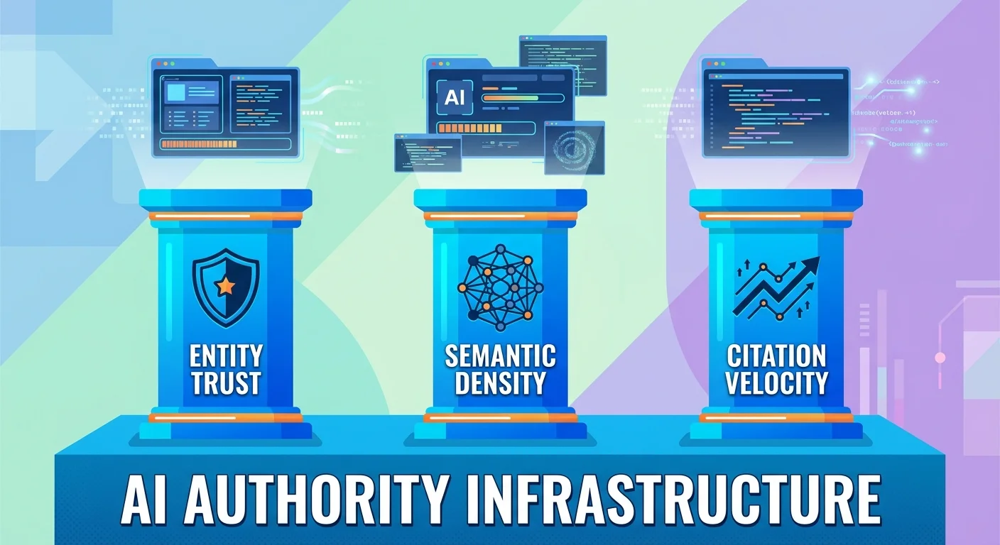 Three core AEO signals entity trust semantic density and citation velocity on infrastructure foundation