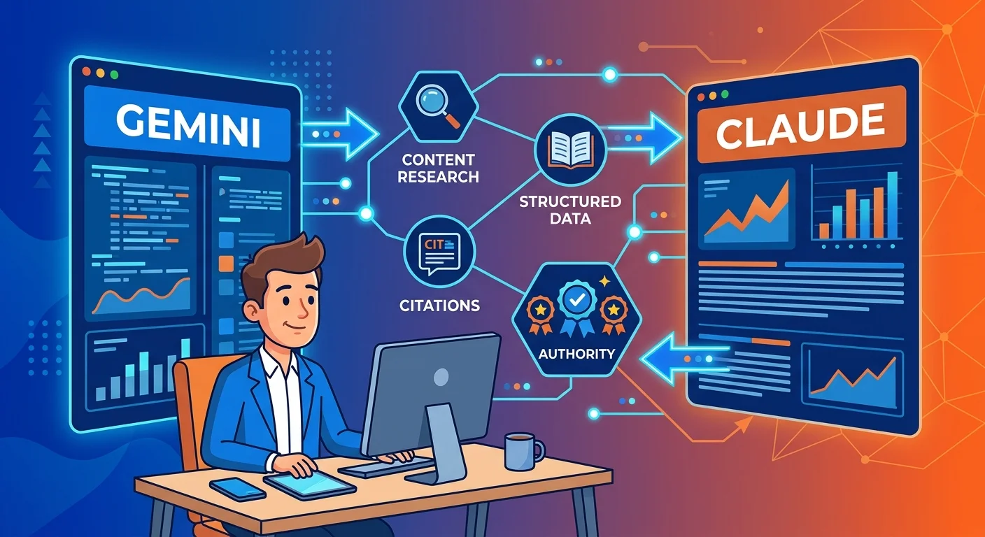 Two-AI validation system producing AEO authority content for AI engine citations