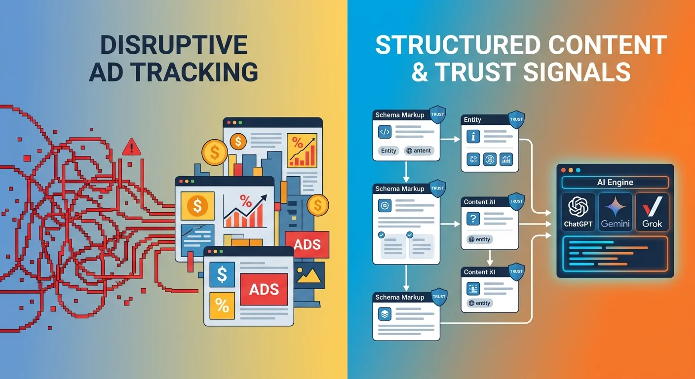cookieless AI authority infrastructure versus tracking pixel lead generation comparison