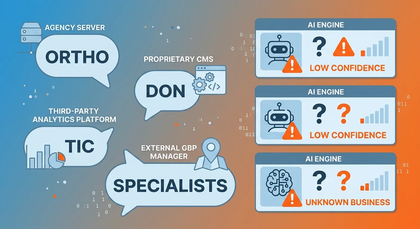 fragmented digital ownership causing AI entity trust failure across search engines