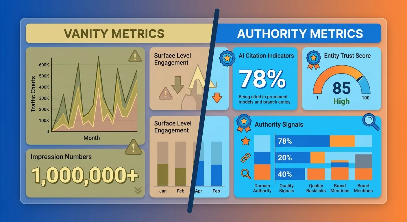 vanity metrics versus AI authority metrics comparison dashboard for chiropractic agency evaluation