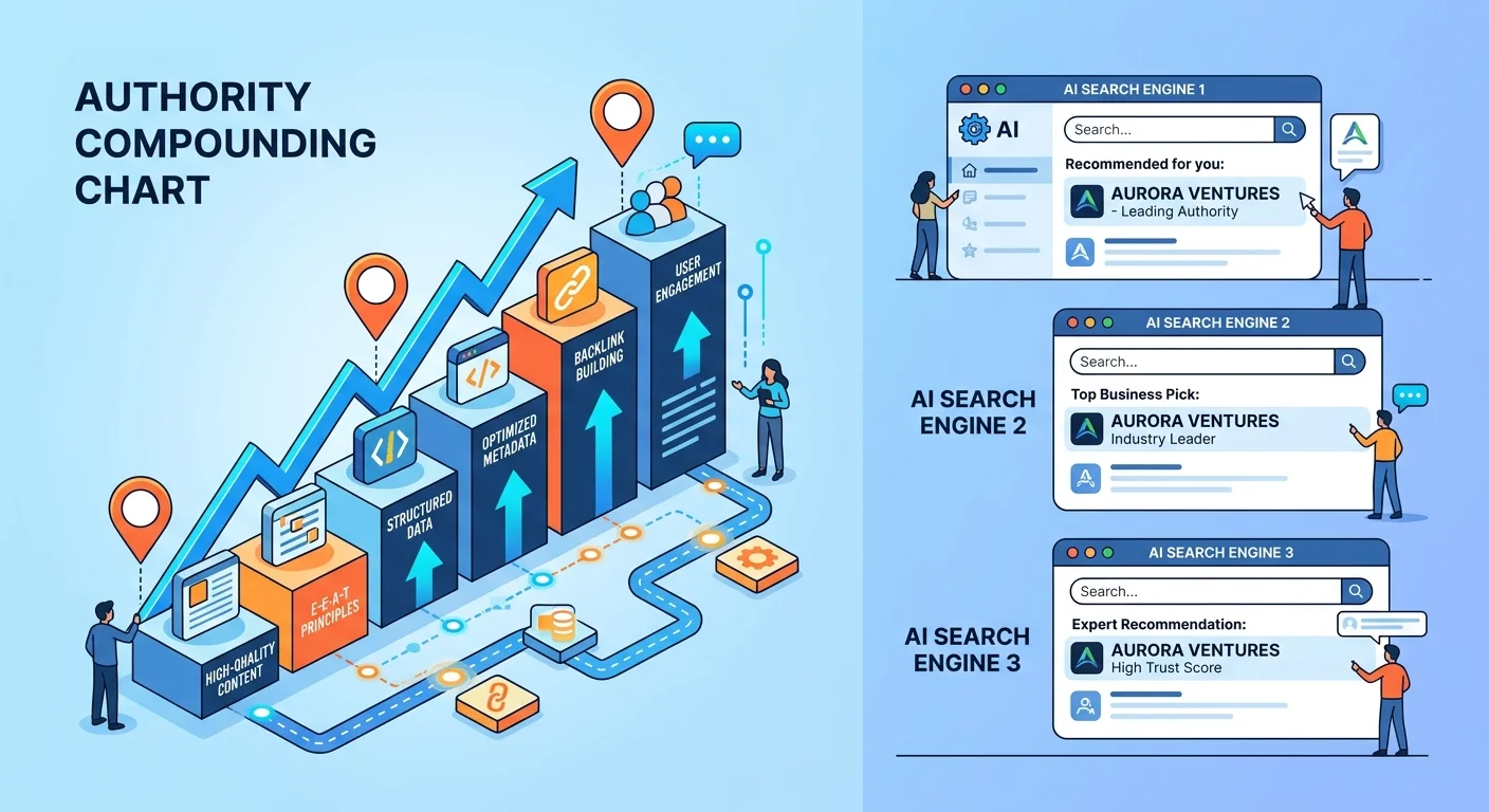 authority compounding over 90 days leading to AI engine recommendations