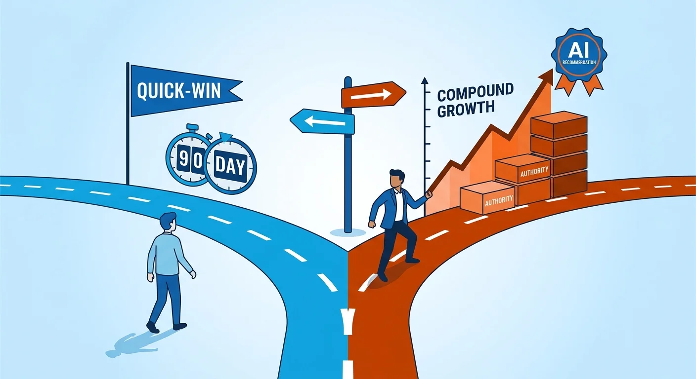 chiropractic practice owner choosing between quick wins and AI authority compounding growth path