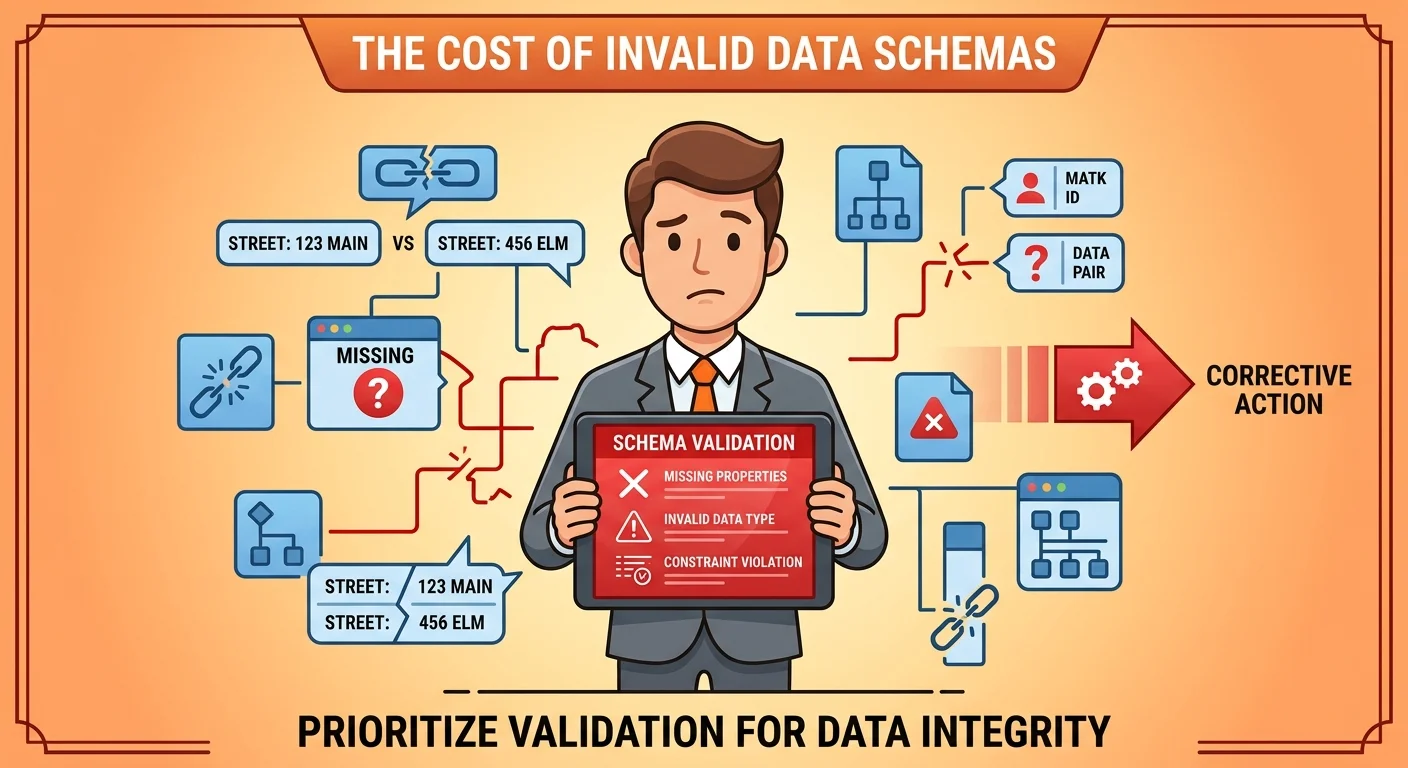 Common schema implementation mistakes and validation errors that break entity trust